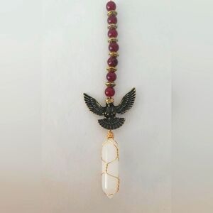 Wire Wrapped Crystal Quartz Eagle Keychain